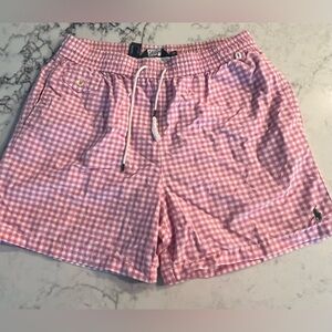 Ralph Lauren SWIM Trunks  Mens XXL PinkCheck Shorts Drawstring $89